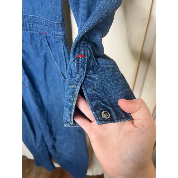 1950s Heavy Thick Distressed Denim Garage Grunge Coveralls Jumpsuit Work Wear M - Picture 4 of 12